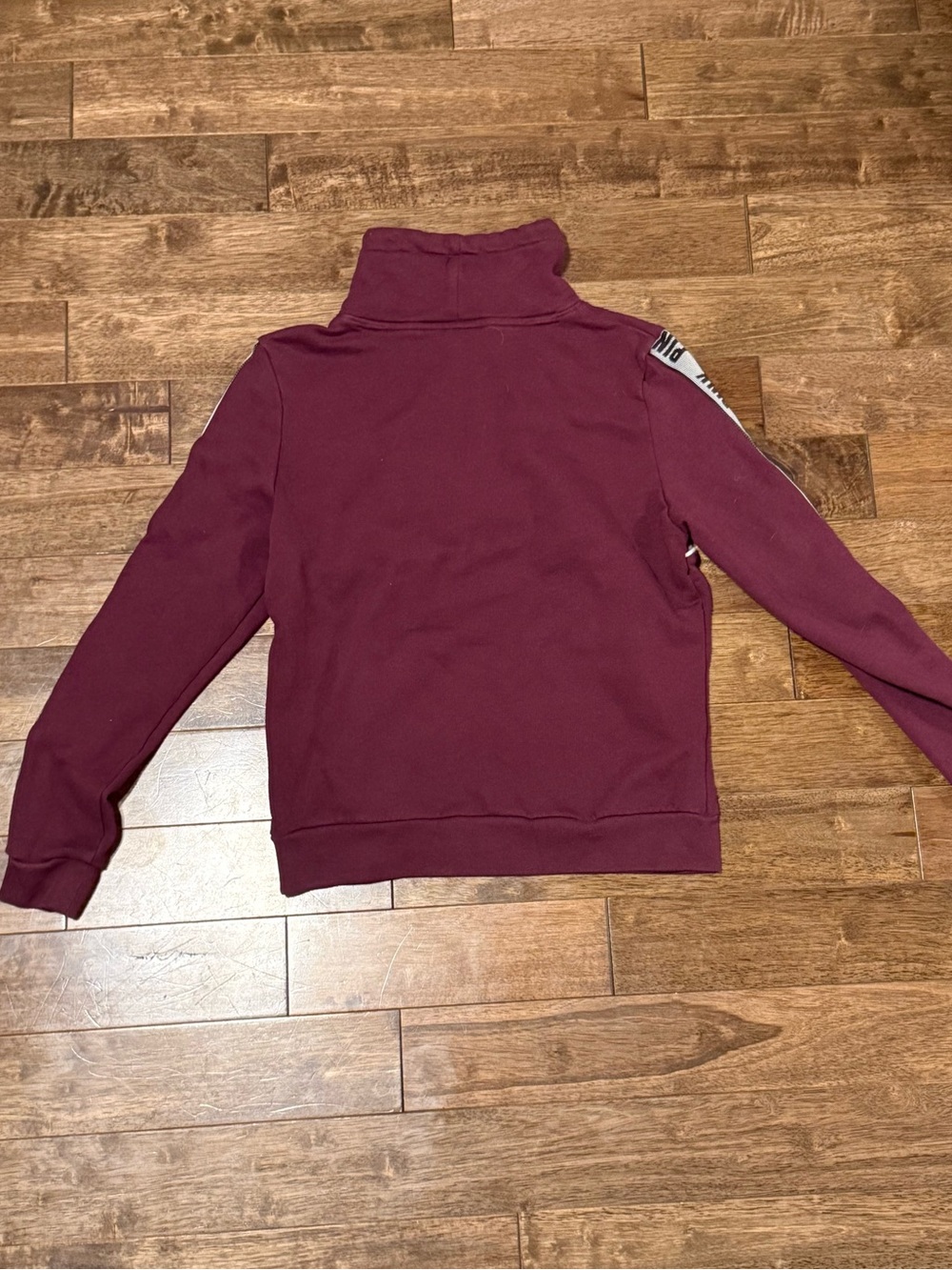 PINK Victoria’s Secret Burgundy Cowl Neck Logo Tape Pullover Sweatshirt - Picture 3 of 3